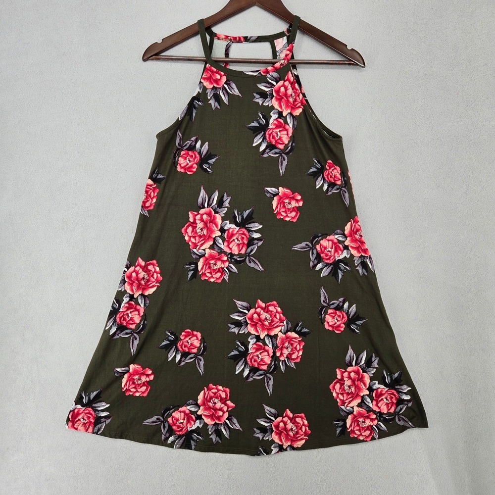 Nine Britton SMALL Floral Halter Top Womens Olive Green Boho Summer Dress